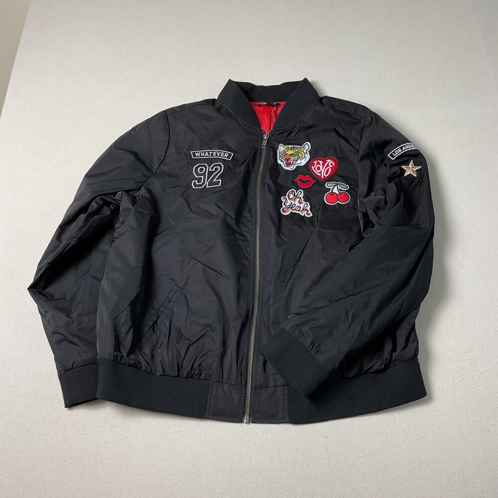 Torrid Bomber Patch Jacket Black Full Zip Size 1 - image 1